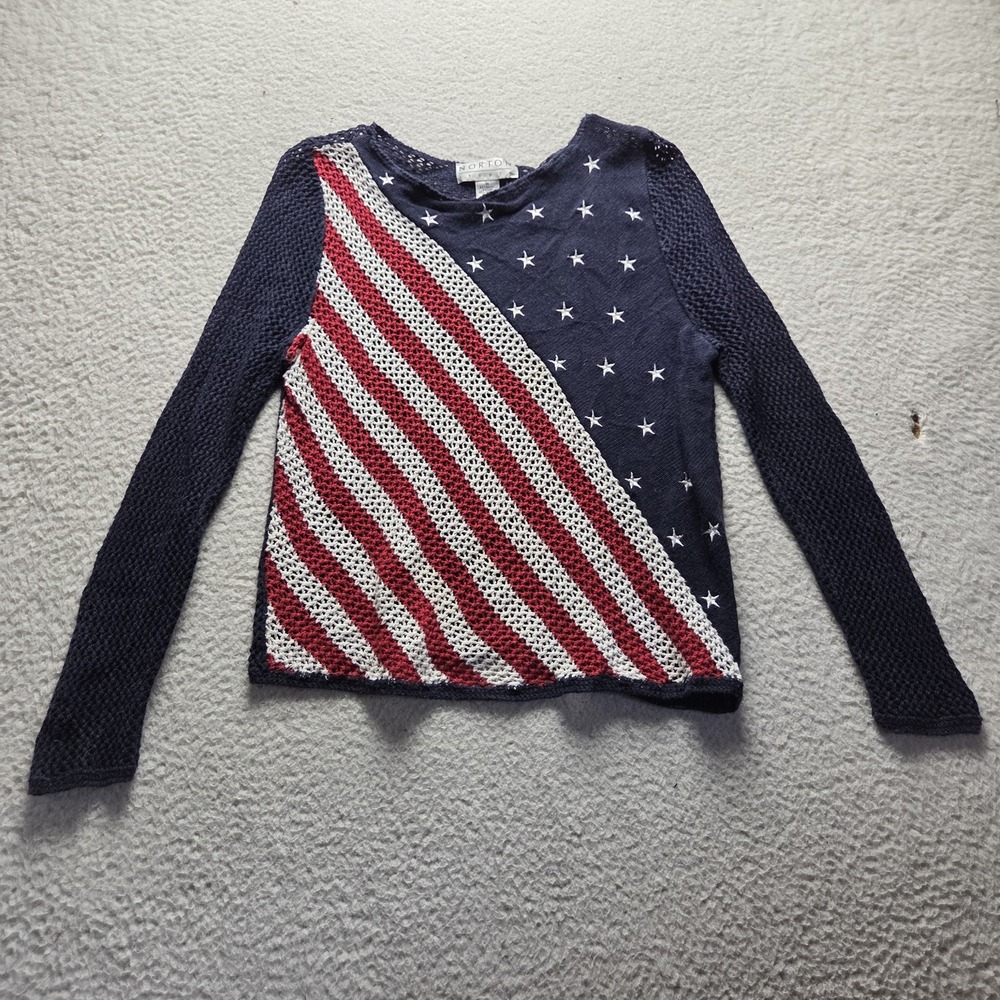 Norton Studio Sweater Womens Medium Multicolor Crew Neck Long Sleeve Flag Knit